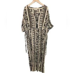 Vintage Boho Nature-inspired Full Tribal Print Geometric Maxi Dress Belted Plus